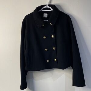 Zara Women's Black Pea Coat with Gold Buttons